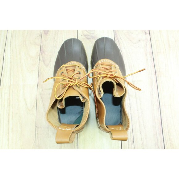 LL Bean Brown Leather Lace Up Round Toe Unlined Ankle Duck Boots Size 9 Wide - Picture 7 of 10